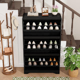 Garvee Slim Shoe Cabinet, 31.5"X10.2"X53.5" MDF Entryway Storage for Up to 24 Pairs, 3 Flip-Down Doors with Adjustable Removable Shelves, Space-Saving Freestanding Organizer for Hallway, Mudroom and Small Spaces, Black - Black