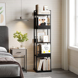Garvee 360° Rotating Corner Bookshelf Tower, 5-Tier Tall Narrow Freestanding Bookcase with Guardrail - Space-Saving Industrial Storage Rack for Living Room, Bedroom, Office, Study - Black Small Embossed