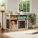 Garvee Extra Large Wooden Dog Crate Furniture – 44.5" Heavy Duty Kennel with 2 Storage Drawers, 3 Hooks, End Table, Chew-Proof Decorative Pet House for Medium/Large Dogs, Indoor Cage, Grey X - Black