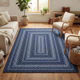 Garvee Washable Easy Jute-Look Braided-Print Area Rug - Non-Slip TPR Backing, Ultra-Thin Low-Pile, Collapsible Non-Shedding Indoor/Outdoor for Living Room, Bedroom, Patio - Blue, 4x6 ft (122x183 cm), USA - Modern Braided Print | Blue