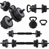 Garvee 85 Lbs 3-in-1 Adjustable Dumbbell Kettlebell Barbell Set, 12-Sided Dodecahedron Anti-Roll Weight Plates with Iron Sand Fill, Handles & Connector for Home Gym (Black)