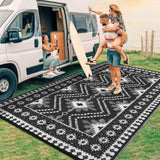 Garvee Waterproof Reversible Outdoor Rug 9x18ft – Vintage Diamond Geometric Plastic Straw Patio Carpet – UV Resistant, Easy to Clean – For Patio, Deck, Balcony, Backyard, Pool, Camping, RV – Black and White, 9x18ft (274x549cm), United States - Black And White