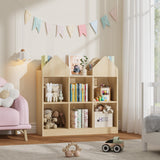 Garvee House & Castle Design Kids Bookshelf and Toy Storage Organizer – 4 Book Racks, 6 Open Cubbies, Child-centered-Inspired, Floor Standing Bookcase for Playroom, Nursery, Bedroom – Natural Wood Color