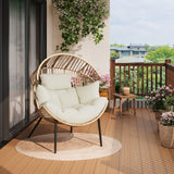 Garvee Oversized Outdoor Rattan Egg Chair – Extra-Thick Offbrand Style Cushion & Ergonomic Swing Lounge – Modern Wicker Seating for Garden, Balcony, Backyard, or Living Room – Comfortable & Stylish Patio Chair – Brown Rattan + Offbrand Style Cushion
