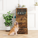 Garvee Space-Saving Dog Food Storage Cabinet with 2 Elevated Bowls, Turn over-style Top, Storage Hooks, Raised Feeding Station, Modern Design for Organized Pet Feeding, Brown - Classic color Y25