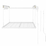 Garvee Heavy-Duty Overhead Garage Ceiling Storage Rack, 4x8 ft, 350 lb Capacity - Adjustable Height - Drill-Compatible Crank Hoist w/ Safety Lock - Steel Wire Deck Platform - White, 4x8 ft, Electric Drill Compatible - White