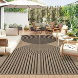 Garvee 9' x 12' Indoor Outdoor Area Rug, Machine Washable Non-Slip Easy Jute Look Arch Striped Rug for Patio, Living Room, Deck & RV, Natural/Black