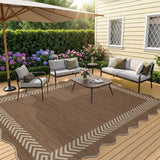 Garvee 9' x 12' Washable Scalloped Minimalist Geometric Rug—Suitable for Indoor and Outdoor Use, Perfect for Entryways, Hallways, and Bedrooms, Brown