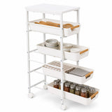 Garvee Slim 5-Tier Rolling Storage Cart with Wooden Top – Space-Saving Utility Organizer with Pull-Out Baskets & Wheels – Fits Kitchen, Bathroom, Pantry, Laundry – 24cm Wide MH-2531