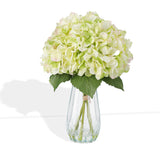 Garvee Realistic Artificial Silk Hydrangea Flowers with Glass Vase & Faux Water - Green Bouquet Arrangement - Low Maintenance Centerpiece for Table, Living Room, Wedding, and Party Decor - Light Green - Pink