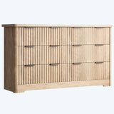 Garvee Modern Fluted 6 Drawer Dresser - Wide Wooden Clothes Storage Cabinet with Sturdy Wood Top, Deep Drawers - For Bedroom, Living Room, Hallway, TV Stand - Natural Oak Wood Color
