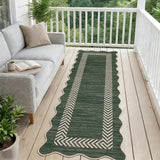 Garvee 2' x 6' Washable Scalloped Minimalist Geometric Rug—Suitable for Indoor and Outdoor Use, Perfect for Entryways, Hallways, and Bedrooms, Green