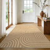 Garvee 10' x 13' Abstract Jute-Look Moroccan Arch Area Rug, Washable Non-Slip Low-Pile Stain-Resistant Rug for Indoor/Outdoor Use, Natural