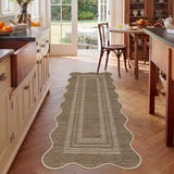 Garvee Washable Runner Rug, Low-Pile Soft Non-Slip Area Rug - Easy-Care, Mark-Resistant, Non-Shedding - Hallway/Kitchen/Entryway/Living Room/Bedroom/Bathroom - Tan, 2x6 ft, USA - Scalloped & Border Print | Brown