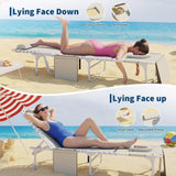Garvee 3-in-1 Tanning Outdoor Lounge Bench with Face Hole, Adjustable Reclining, Folding Side Table, Removable Pillow, Max 330lbs, Heavy Duty for Beach, Pool, Lawn, Garden - Textilene + Beige - Beige