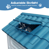 Garvee Weatherproof Outdoor Dog House, Large Blue PP Plastic Pet Shelter, Adjustable Roof Window, Air Vents, Elevated Floor, Sloped Waterproof Roof, Easy to Clean and Assemble, for Yard, Patio, Deck, Indoor and Outdoor Use - Blue