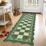 Garvee 2' × 6' Wavy Checkerboard Runner Rug, Soft Washable Low-Pile Polyester Carpet for Hallway, Kitchen and Entryway, Green