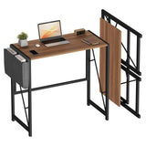 Garvee Folding Computer Desk for Small Spaces, 31.5 in Home Office Writing Desk - Side Storage Pocket - Headphone Hook - Easy-Fold Workstation - Color: Vintage Color