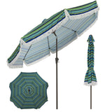 Garvee Vintage Boho Fringe Patio Umbrella 9FT - UV 50+ Sun Protection - 8 Fiberglass Ribs, 1.5" Steel Pole, Crank & Tilt - Blue-Green Stripe - Blue-Green Stripe