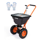 Garvee 80lb Push Broadcast Lawn Spreader for Garden & Yard – 12ft Coverage, Adjustable Drop Rate, 10" Pneumatic Tires, Rain Cover & Gloves, Durable Black Bucket, Orange-Red Frame, Walk-Behind Seeder, Push Type 80L