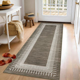 Garvee 2' × 6' Modern Line Border Runner Rug, Machine Washable Non-Slip Low-Pile Rug for Hallway, Kitchen & Entryway, Brown