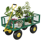 Garvee Heavy-Duty Steel Garden Cart Wagon, 2-in-1 Convertible Flatbed w/ Removable Mesh Sides, 500 lb Capacity - 180° Rotating Handle - 10" All-Terrain Tires - 500 lb load capacity | Green + Yellow - Green/Yellow