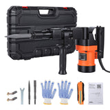 Garvee with Demolition Hammer 120V Aluminum Housing Pure Copper Motor - 1400W, 2900 BPM, 2 Chisel Bits, Carrying Case, and Anti-Slip Gloves