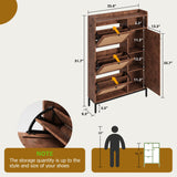 Garvee Rattan Shoe Cabinet, Burl Wood MDF and PB Entryway Storage with 3 Flip Drawers and Side Door, 35.4"X9.3"X51.7", Adjustable Shelves, PE Rattan Panels, Metal Legs, Anti-Tip Hardware, Side Hooks and Top Cubby for Hallway, Bedroom and Closet - Burl Wood