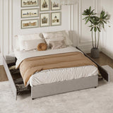 Garvee Storage Platform Bed Frame – 4 Spacious Drawers, Upholstered in Dark Gray Fabric, Sturdy Wooden Slats, No Box Spring Needed