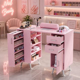 Garvee Professional Manicure Table with Electric Nail Particles Collector, Nail Desk Station - Storage Drawers & Cabinet - Home Salon Spa Workstation - Color: Pink (US Standard)
