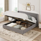 Garvee King Size Corduroy Upholstered Storage Bed Frame with Gas Lift & Padded Headboard, Wooden Slat Support, Taupe Grey, Platform Bed for Bedroom