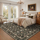Garvee 8' x 10' Chocolate Brown Vintage Floral Area Rug, Washable Non-Slip Low-Pile Rustic Border Rug for Living Room, Bedroom & Dining Room