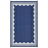 Garvee Waterproof Reversible Outdoor Rug – Modern Scalloped Plastic Straw Area Mat – UV Resistant, Collapsible, Easy Clean – Patio, Camping, RV, Beach – Navy Blue/White, 9x12ft (274x366cm), USA - Navy Blue & White