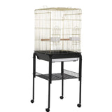 Garvee 57'' Open-Top Bird Cage with Rolling Stand – Removable Tray, Extra Storage, Large Door – Metal for Small & Large Birds – Indoor & Outdoor – Model 1038+10#, Black Frame Gold Cage Body