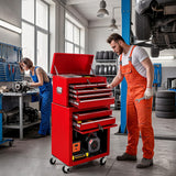 Garvee 8-Drawer Rolling Tool Chest Cabinet – Large Metal Organizer with Detachable Top Box & Ball Bearing Slides – Garage/Workshop Storage – Red, Side Armrest, 3 Inch Wheels