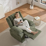 Garvee Swivel Rocker Recliner Chair for Adults with Massage and Heat, Oversized Linen Fabric Glider Nursery Chair with Deep Seat, High Backrest, Upholstered Single Sofa for Living Room, Green