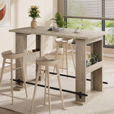 Garvee 63-Inch Bar Table, Wooden Home Coffee Bar Unit with Storage, Farmhouse Counter Height Pub Table with Metal Footrest for Home Kitchen, Dining Room, Bistro, Living Room, Grey