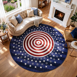 Garvee 6' Round Patriotic American Flag Rug, Machine Washable Non-Slip Low-Pile Geometric Rug for Living Room, Bedroom & Game Room, Red/White/Blue