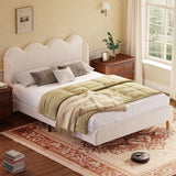 Garvee Full Bed Frame Upholstered Wingback Platform with Scalloped Edges Plush Velvet Tall Tufted Headboard Tool-Free Assembly Beige Modern Bedroom