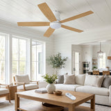 Garvee Modern 52" Ceiling Fan with 3-Color Temperature LED Lights and Remote, Quiet Reversible DC Motor for Bedroom, Living Room and Dining Room, White & Yellow - 1White