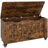 Garvee Rolling Storage Bench Chest, 39.4 in Wooden Entryway Shoe Bench - 4 Lockable Wheels - Slow-Close Safety Hinges - Farmhouse Rustic Blanket/Toy Trunk, Classic Color