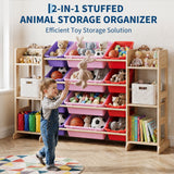 Garvee Spacious Toy Storage Organizer for Kids – 12 Removable Bins & 6 Open Shelves – Solid Wood Bookshelf Cabinet – Multi-Compartment Storage Unit for Playroom, Bedroom, Nursery – Color: Magenta