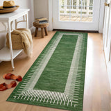 Garvee 2' × 6' Modern Line Border Runner Rug, Machine Washable Non-Slip Low-Pile Rug for Hallway, Kitchen & Entryway, Green