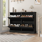 Garvee Modern Freestanding Wooden Shoe Cabinet – 4 Reverse Drawers, Fluted Design, Adjustable Shelves, Hidden Narrow Shoe Storage Rack for Entryway, Hallway or Living Room, Space-Saving Organizer, Black - Black