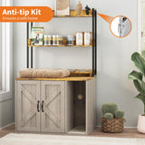 Garvee Tall Cat Litter Box Enclosure with 2 Storage Shelves – Hidden Wooden Cat House Furniture – Built-in Power Outlets, Side Entry – Modern Indoor Cat Washroom Cabinet – Light Grey + Sunset Cloud