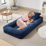 Garvee Oversized Convertible Human Dog Bed for Adults & Pets – Chenille Lounge Chair Sofa with 5 Adjustable Positions – 2 Pillows – Sturdy Metal Frame – Blue