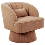 Garvee Modern Swivel Barrel Chair – Velvet Upholstered Accent Armchair with Striped Backrest, Soft Cushion, Track Arms – Comfy Round Lounge Chair for Living Room, Bedroom, Apartment, Office – Corduroy | Camel