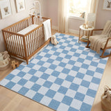 Garvee 4' x 6' Checkered Geometric Area Rug, Machine Washable Non-Slip Low-Pile Rug for Living Room, Bedroom & Nursery, Blue