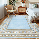 Garvee Modern Washable Area Rug - Soft Low Pile Collapsible Carpet, Non-Slip & Mark Resistant - For Living Room, Bedroom, Dining, Nursery - Light Blue, 9x12ft