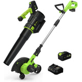 Garvee Wireless 20V Edger & Leaf Blower Combo - 9" Blade, 3 Depth Modes, Lightweight Trimmer, Brushless Motor, 4.0Ah Battery & 4A Charger, Multi-Function Lawn & Yard Tool, Green